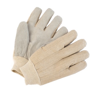 Cotton Back Leather Palm With Knit Wrist Gloves